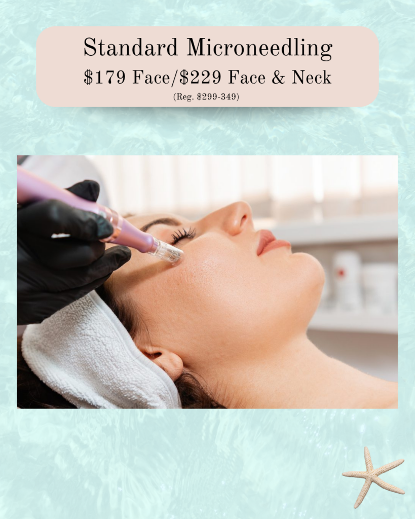 A woman lying with a towel wrapped around her head as a clinician in black gloves uses a purple microneedling device on her cheek, performing a facial treatment.