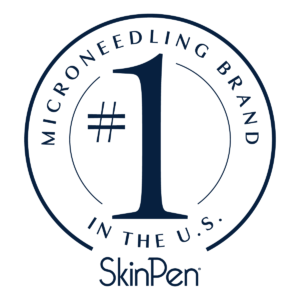 SkinPen Medallion_Navy - Eluma - Laser & Aesthetics Round seal declaring SkinPen the #1 micro-needling brand in the U.S. with a large center '1'.